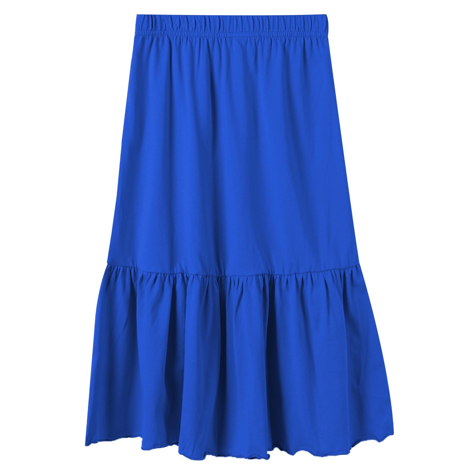 Photo 1 of (LARGE) (BAGGED) UNACOO Girls Skirts Cotton Maxi Skirts Girls Long Skirt Elastic Waistband Ruffle Maxi Skirt Casual Midi Skirt for Kid Girls Blue Skirts 9-10 Years, Large