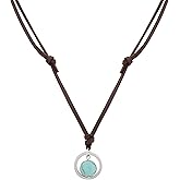 MINACHI Trendy Retro Hip-Hop Created Turquoise Stone Pendant Necklace with Leather Rope, Men's and Women's Accessory