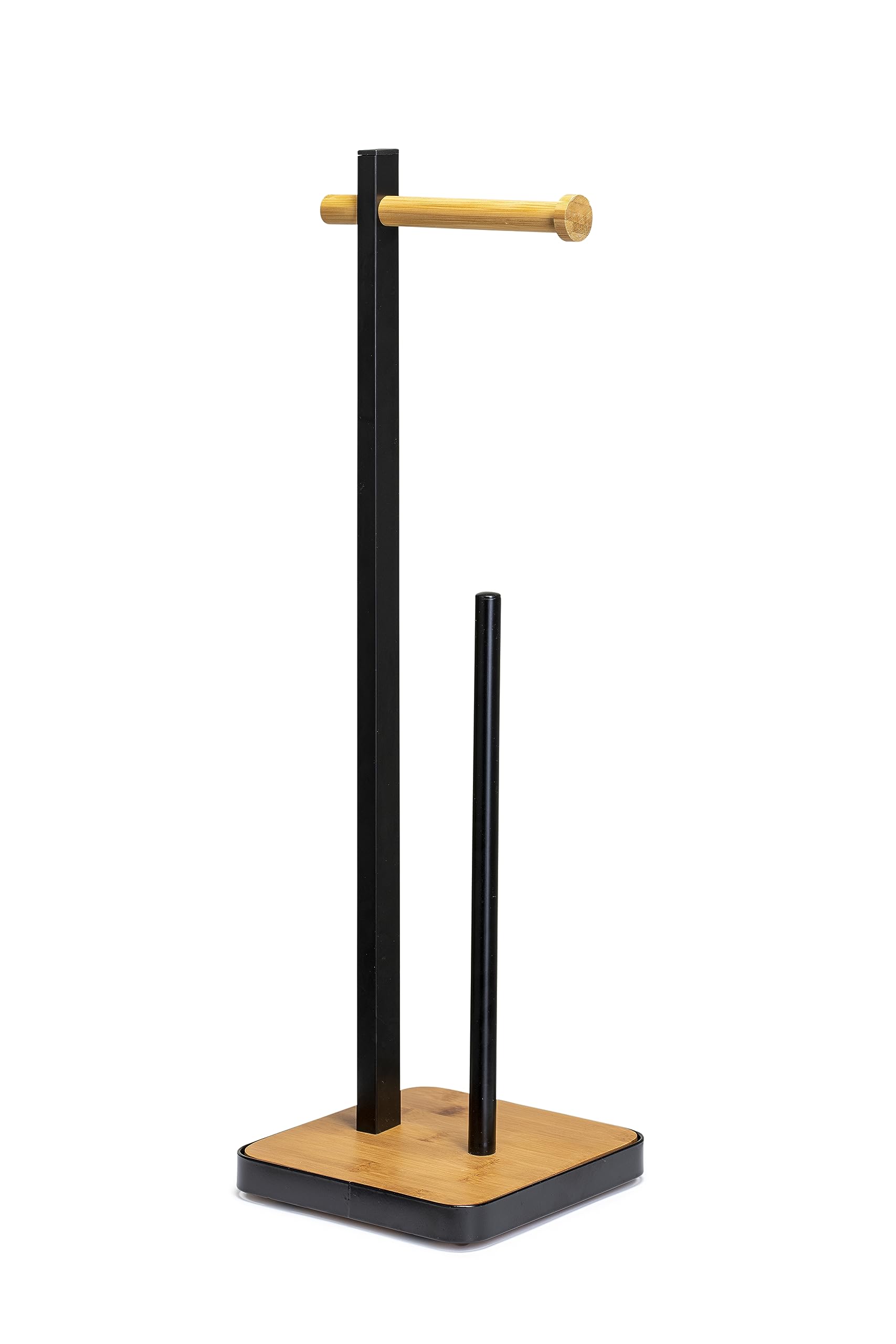 Croydex Matt Black and Bamboo Freestanding Toilet Paper Holder
