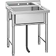 YITAHOME 29in Utility Sink Free Standing Single Bowl Kitchen Sink with Pipe NSF Stainless Steel Commercial Sink for Laundry Room Bathroom Farmhouse Garage Indoor Outdoor