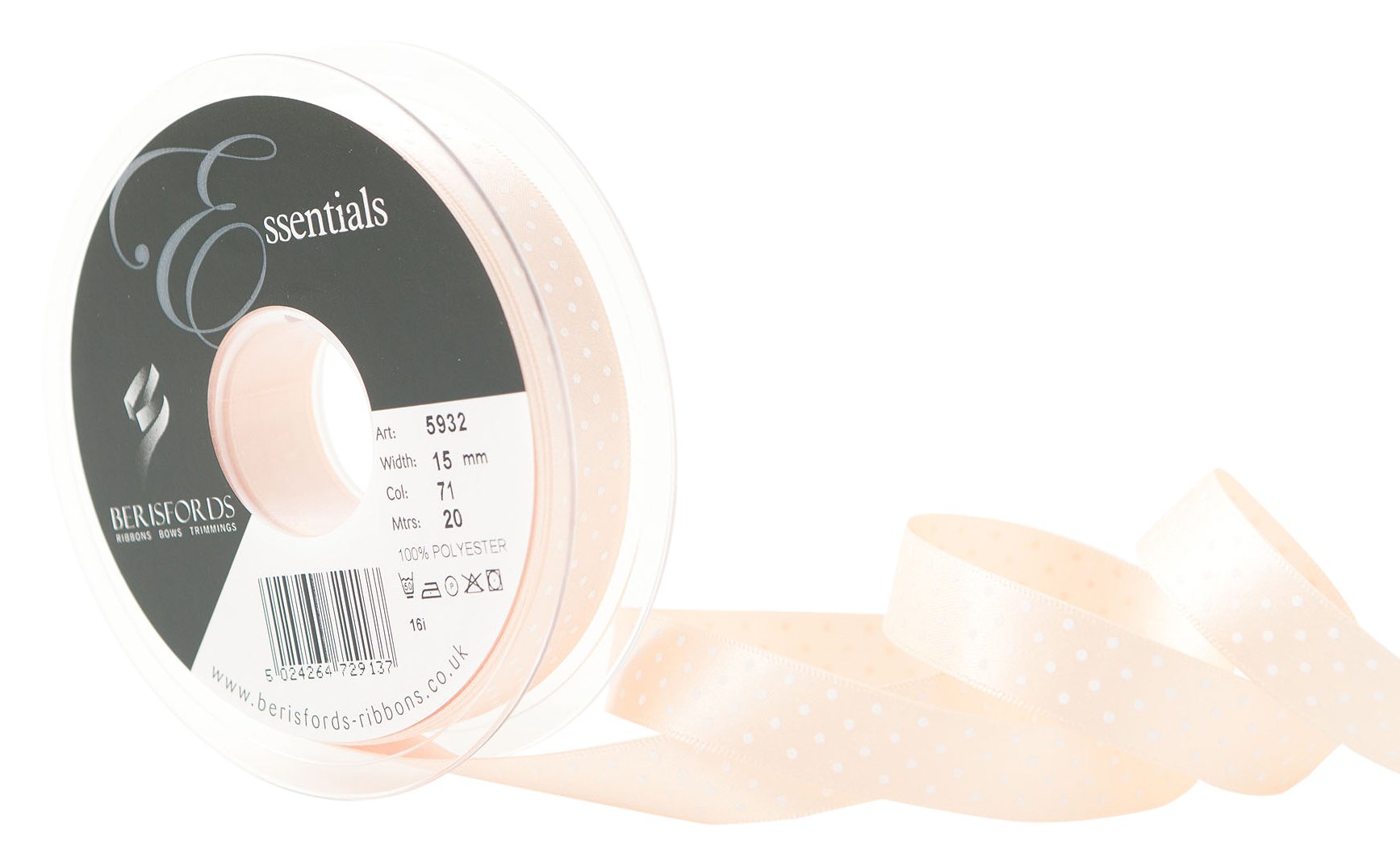 Berisfords Micro DOT, Polyester, Peach, 10.4 x 10.4 x 1.8 cm