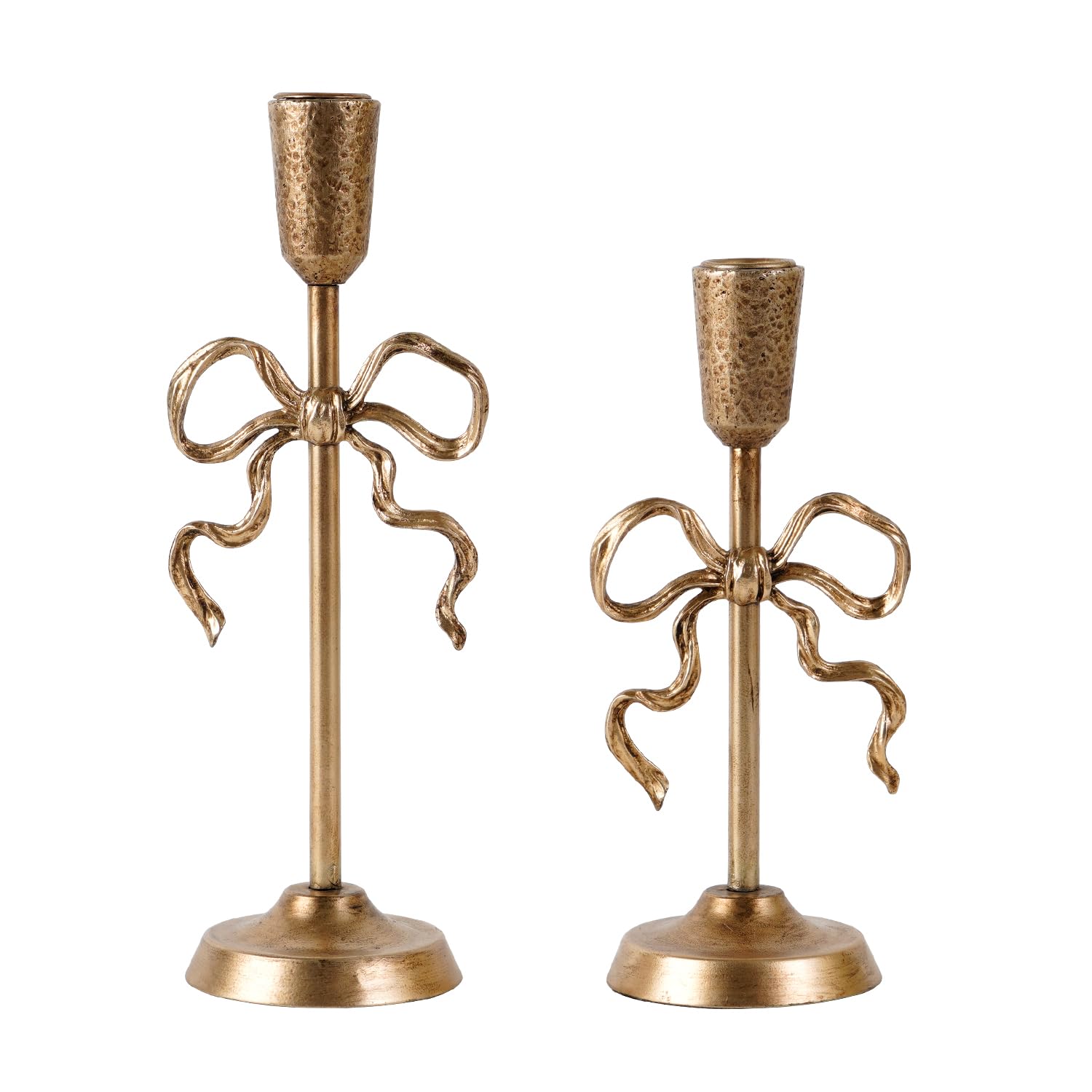 Photo 1 of NIKKY HOME Gold Bow Iron Taper Candle Holders Set of 2, Vintage Decorative Candlesticks Centerpieces Decor for Dining Room Table Wedding Party Mantle Fireplace Housewarming Gift