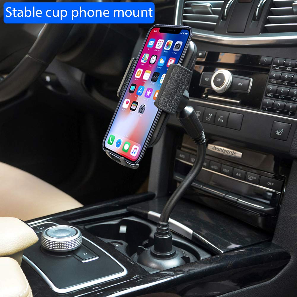 Pemsem Cup Holder Phone Mount - Universal Adjustable Gooseneck Expandable Base Cell Phone Cradle with Dust Cover Fits Most Mobile Phone iPhone Galaxy Pixel Car Cup Holder