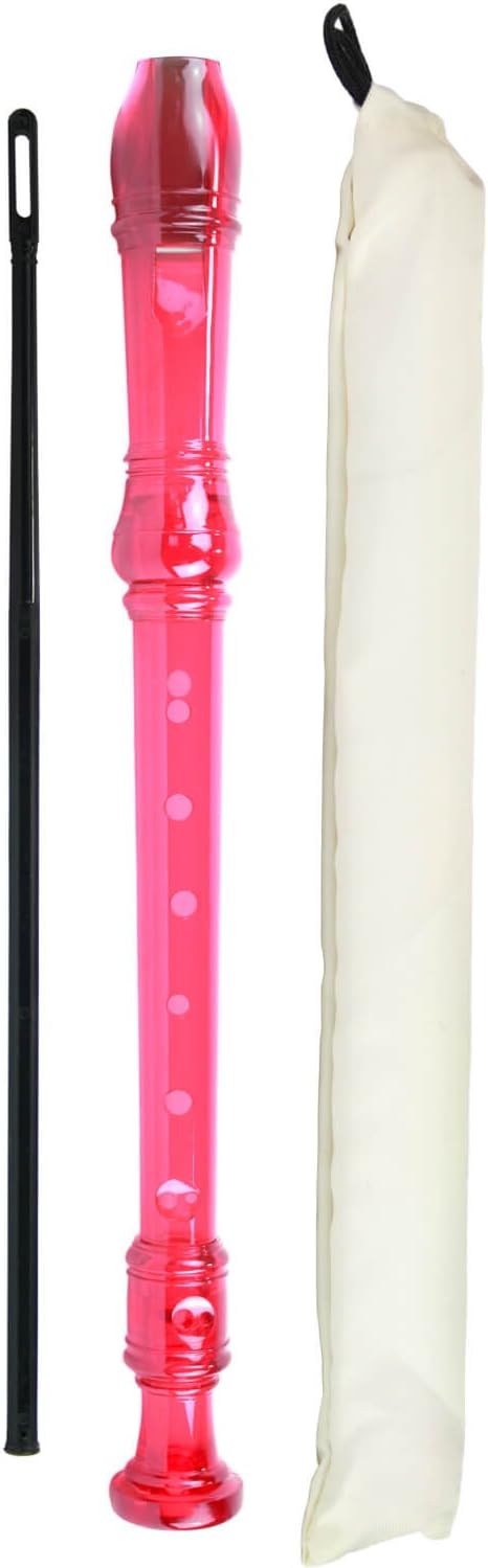 TIGER REC7-PK Descant/Soprano School Recorder with Bag, Cleaning Rod and Fingering Chart, English/Baroque Fingering - Pink