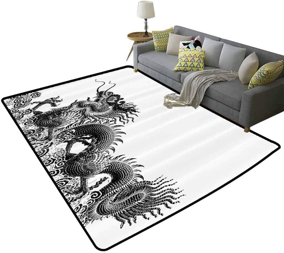 Dragon Decor Collection Playhouse Carpet Nursery Rugs 2.5ft x 5ft Traditional Chinese Dragon Symbolize Strength and Good Luck Powers Fantasy Graphic Work