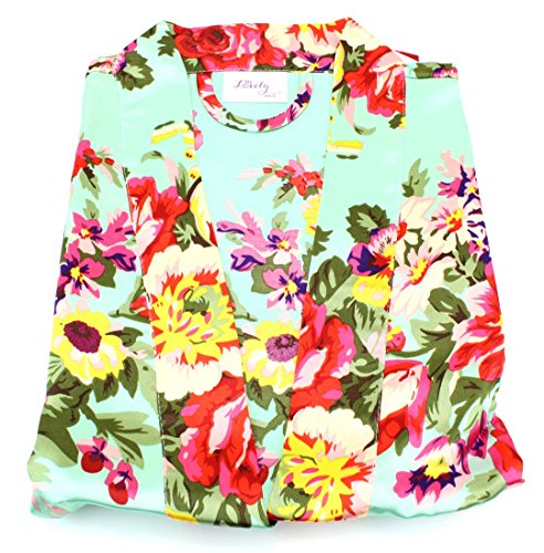 Women's Satin Floral Kimono Short Bridesmaid Robe W/Pockets - Mint Green XL