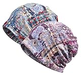 Jemis Womens Cotton Chemo Hat Beanie Scarf - Beanie Cap Bandana for Cancer (Purple and Blue)