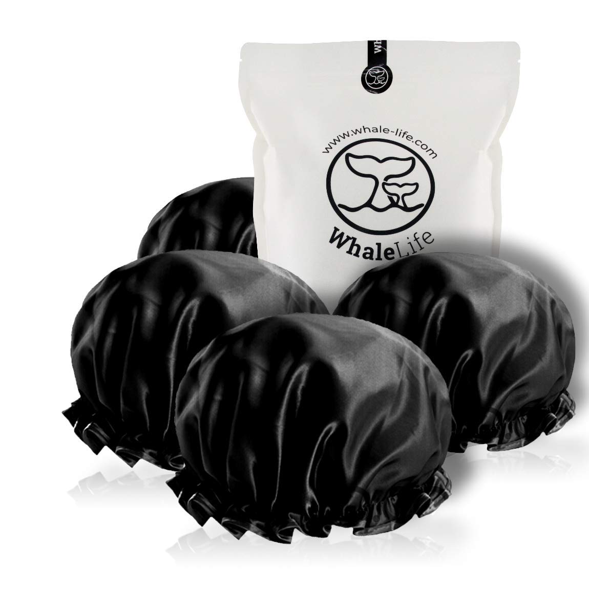 Shower Cap for Women Reusable Large Shower Cap for Men(Black 4 Pack XL) Satin Double Layer Extra Waterproof Long Hair Caps : Beauty