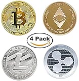Cryptocurrency HODL's Gift Set - Bitcoin (BTC) Ethereum (ETH) Litecoin (LTC) Ripple (XRP) Gold & Silver Coins [Four Pack]