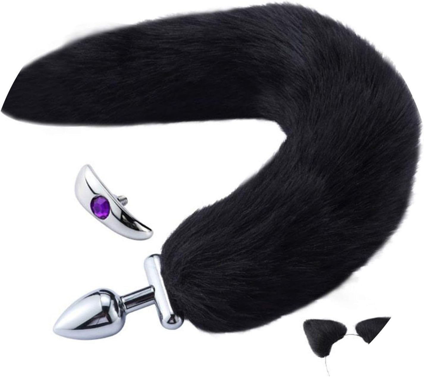 8 Styl2 pcs/Set Artificial Hair Plush Hairpin Ears Headband Headdress Fox Tail Chrome Metal Plug,GY