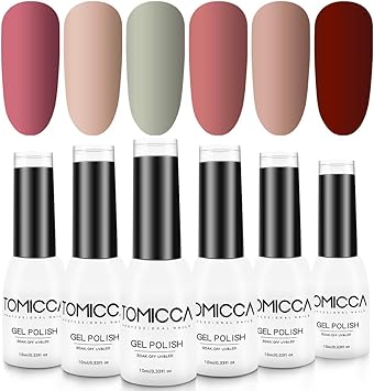 Tomicca Kit Vernis Gel Semi Permanent Vernis à Ongles Gel 6 Couleurs Uv Led Gel Soak Off Vernis Gel Uv Kit Ongle En Gel Rouge Rose Nail Art C