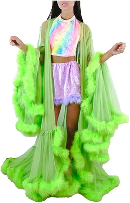 fluffy trim maxi robe