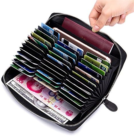 RFID Men/Women Large Capactiy Zipper Wallets Card Holder (Black)