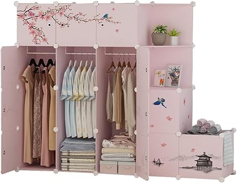 Amazon シンプルさ ワードローブロッカー3 ハンギングストレージ汚れた服バケツプラスチック14ドア6 ギッターコーナー棚ベッドルームホームピンク1x47x147cm Chengyi ワードローブ オンライン通販