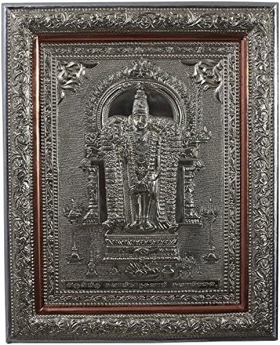 Kapasi Handicrafts Lord Murugan/God Kartikeya/Shamukha Embossed On German Silver Standing Wall Hanging Photo Frame (33L X 40H) CM Antique Finish Indian Home Decor Art Piece