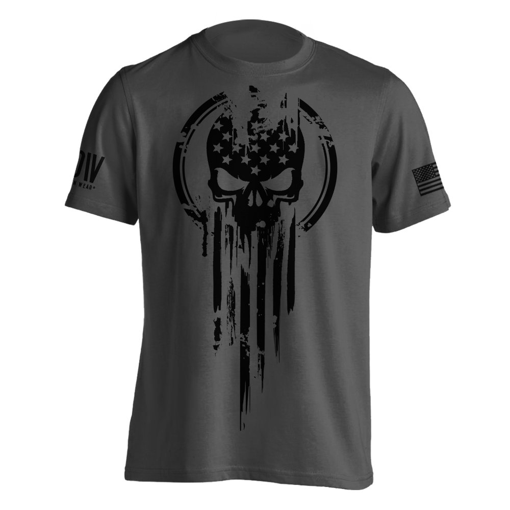 American Warrior Flag Skull Military T-Shirt