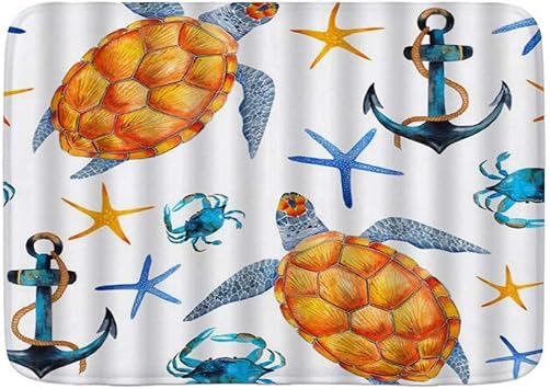 LOSUMIGE Badematte Turtle Crab Anchor Seestern Seetier Nautisches Thema