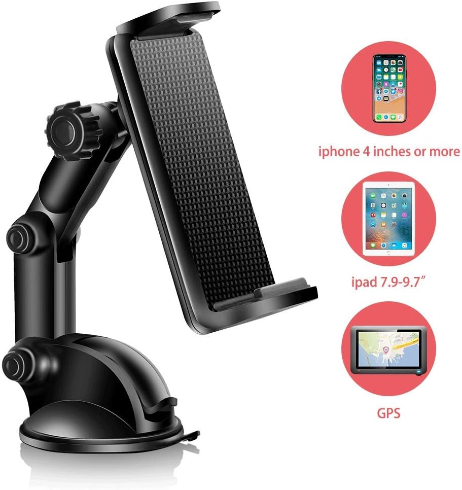 UOON 360° Rotation Car Phone Mount, Dashboard/Windscreen Sticky Suction Pad Car Mount Phone Holder, upgrade version, Suitable for Cell Phones, Navigators and Mini Tablets with 4-9.7 inch Width Black
