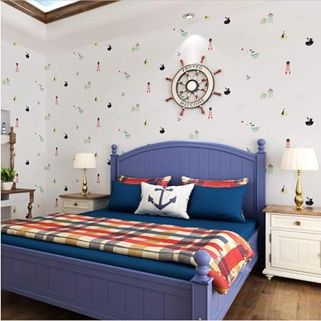 Amazon Sunkumo 現代のシンプルな地中海3dの男の子の女の子の子供の部屋の寝室の壁紙の壁の不織布エンボス壁紙 280x0cm 壁紙