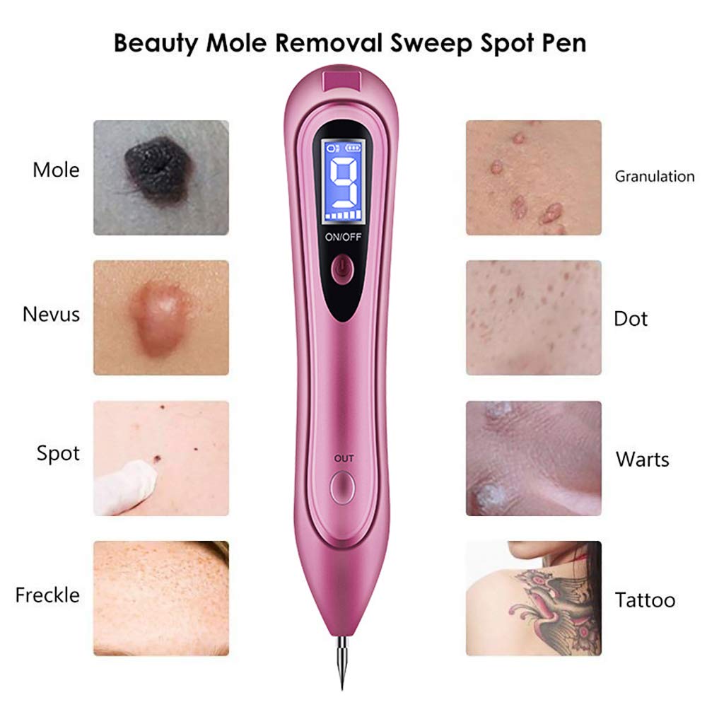 Mole Removal Pen，GoZheec Protable Home & Professional 9 Strength Levels Beauty Pen for Body Facial Freckle Nevus Warts Age Spot Tattoo Remover-Rose Pink and Metallic Red (RosePink)