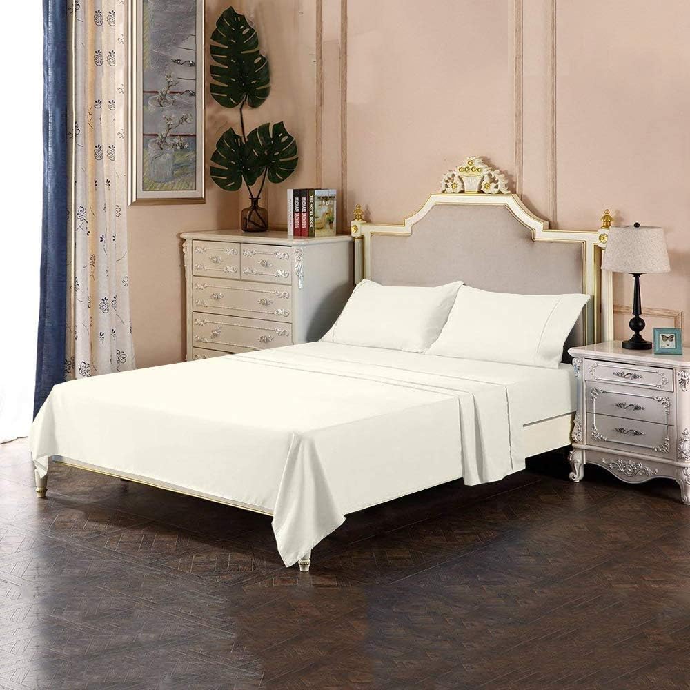Rajlinen 1000 tc Sheets (King (1 Fitted & 2 Pillow case Only), Ivory)