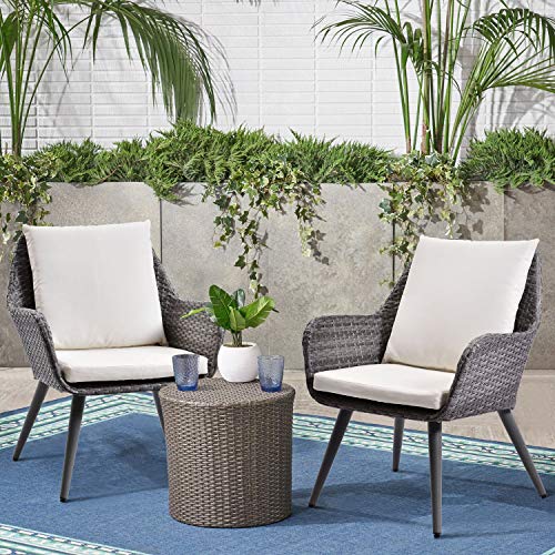 Outdoor Wicker Dining Chair PE Rattan Accent Chair with Beige Cushion Patio Garden Furniture, 3  ...