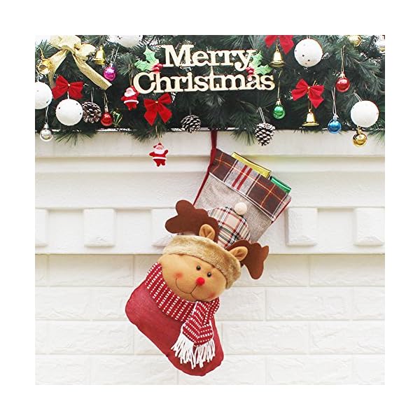 YAMUDA 3 Pcs New Year Christmas Stockings Socks Plaid Santa Claus Candy Gift Bag Xmas Tree Hanging Ornament Decoration - Image 8