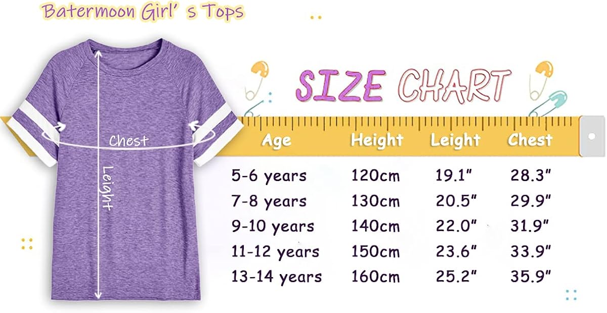 Batermoon Girl's Striped Short Sleeve T Shirts Crewneck Loose Fit Tunic Tops Summer Casual Blouses: Clothing