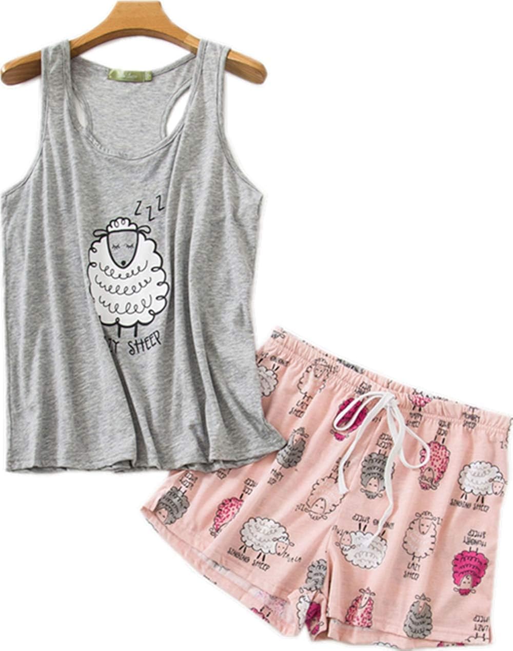 HDSTORY Women's Tank Top Pajama Set Short Sexy Sleeveless