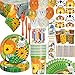 Safari Animal Party 16 Guest - Great for Jungle or Zoo Themed Birthday - Plates, Cups, Napkins, Tablecloth, Balloons, Masks, Tattoos, Loot Bags, Candles, Blowouts, Cutlery - Spoons, forks, Knives