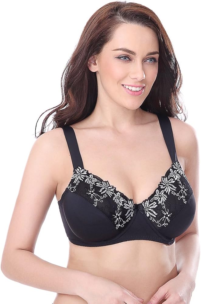 Curve Muse Plus Size Minimizer Underwire Unlined Bras with Embroidery Lace-3Pack at  Women’s Clothing store