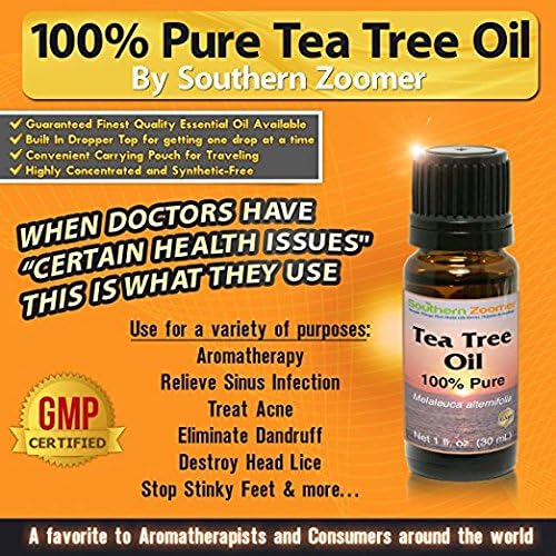 Southern Zoomer Tea Tree Essential Oil - 100% Pure Melaleuca Alternifolia - Best for Aromatherapy - Acne - Athlete's Foot - Insect Bites - Hair & Scalp - Nail & Toe Fungus - Free eBook of Uses