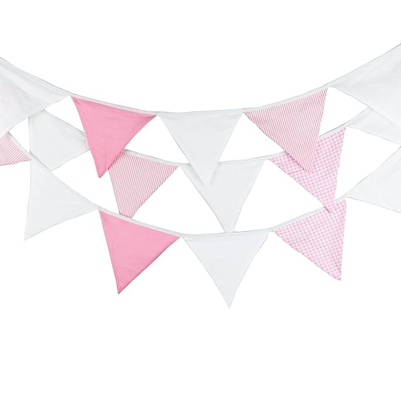 G2PLUS 5.5 M Schöne Wimpelgirlande Se Bunting Wimpelkette Farbenfroh Wimpeln mit 24 Anhänger Fahnen für Party Draußen (Rosa)