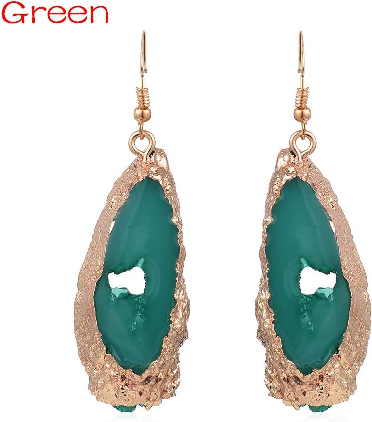 Fashion Party Slice Jewelry Natural Stone Stud Druzy Resin Earring Drop Dangle Irregular