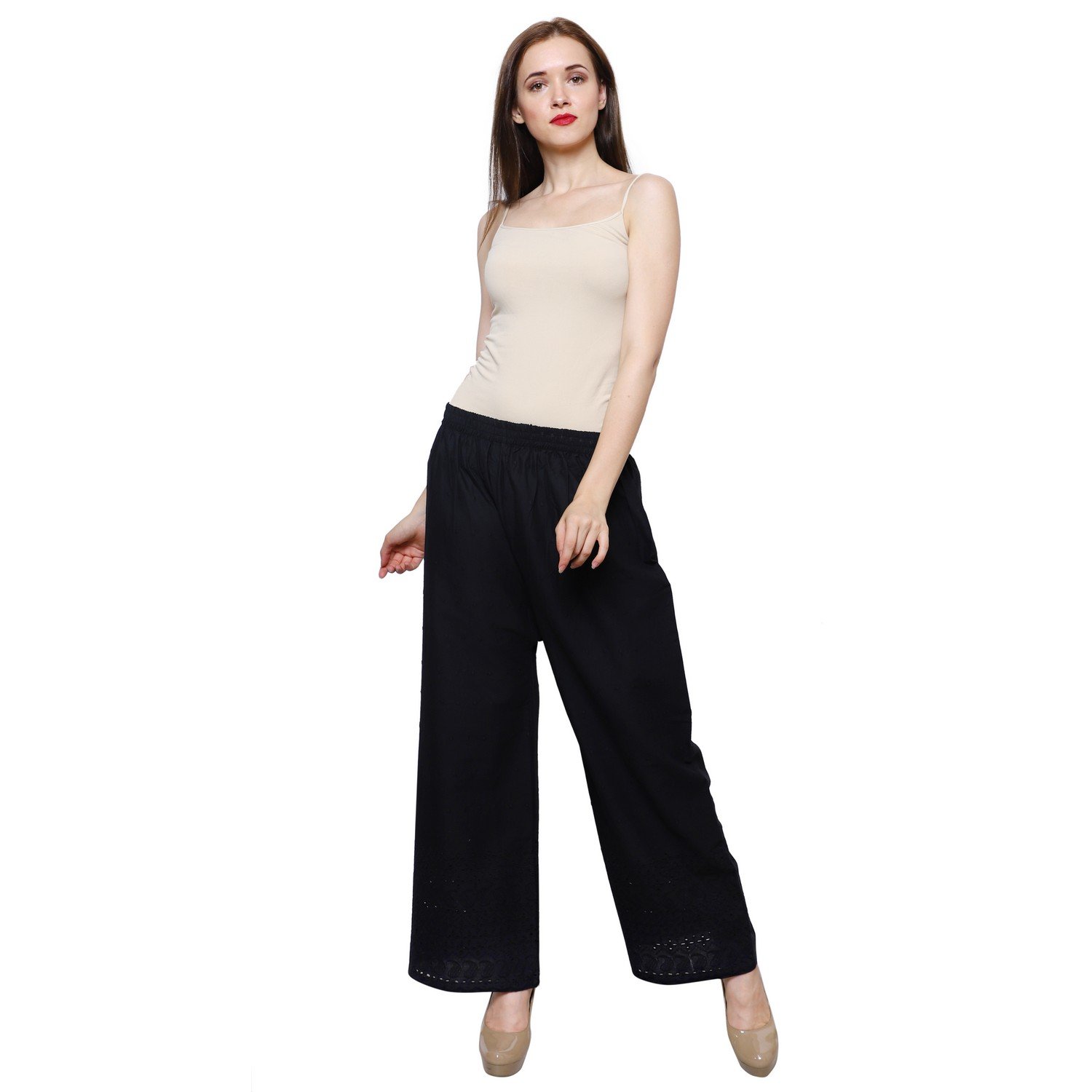 eldino regular fit women's rayon casual palazzo pants - black