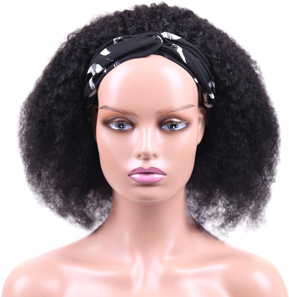 LOVFIR Headband Wigs for Black Women 18 inch Afro Kinky Curly Wig Glueless None Lace Front Machine Made Human Hair Wigs Soft and Thick 180% Density Natural Black Color - Image 3