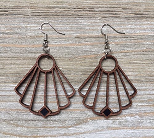 Fan Shape Solid Wood Earrings from Reclaimed Maple with Black Maple Insert - Thumbnail 5