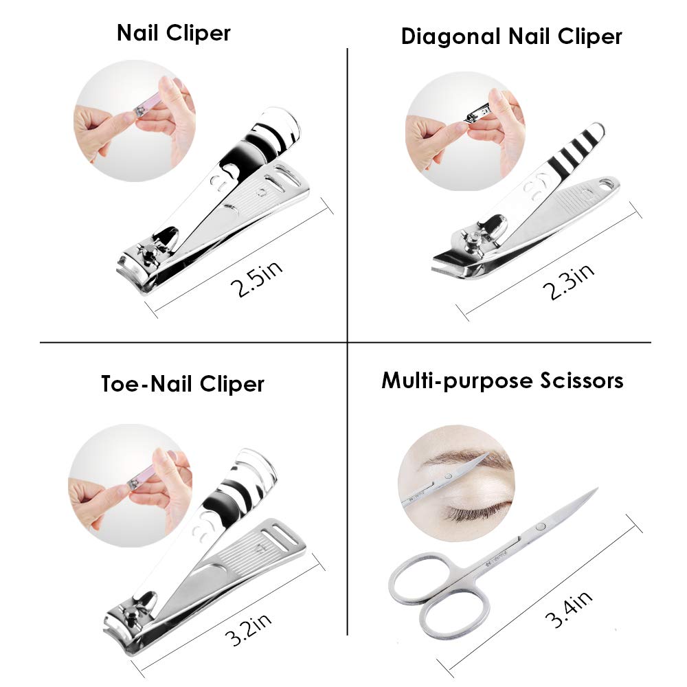 Manicure Pedicure Set Nail Clipper, UOWGA 17 Piece Stainless Steel Tools for Nail Grooming Cutter Kit Gift for Men/Women Includes Cuticle Remover with Portable Travel Case : Beauty