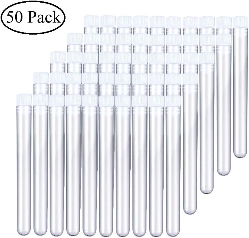 Winko 12x100mm Clear Plastic Test Tubes with Caps for Scientific Experiments, Halloween, Christamas, Scientific Themed Kids Birthday Party Supplies, Decorate The House, Candy Storage(50 Pack)