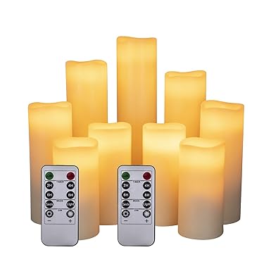 LED Kerzen,Flammenlose kerzen im 9er Set Realistisch flackernde LED-Flammen 10-Tasten Fernbedienung mit 24 Stunden Timer-Funk