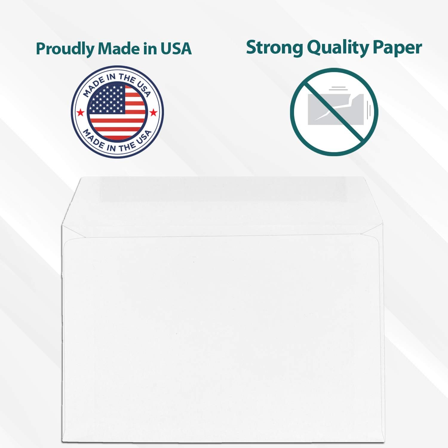 EnDoc 6x9 Open Side Envelopes - Bright White color Booklet 6 x 9 Gummed Seal Envelope, 24lb. Heavyweight Paper For Home, Office, Business or School - 50 Pack : Office Products