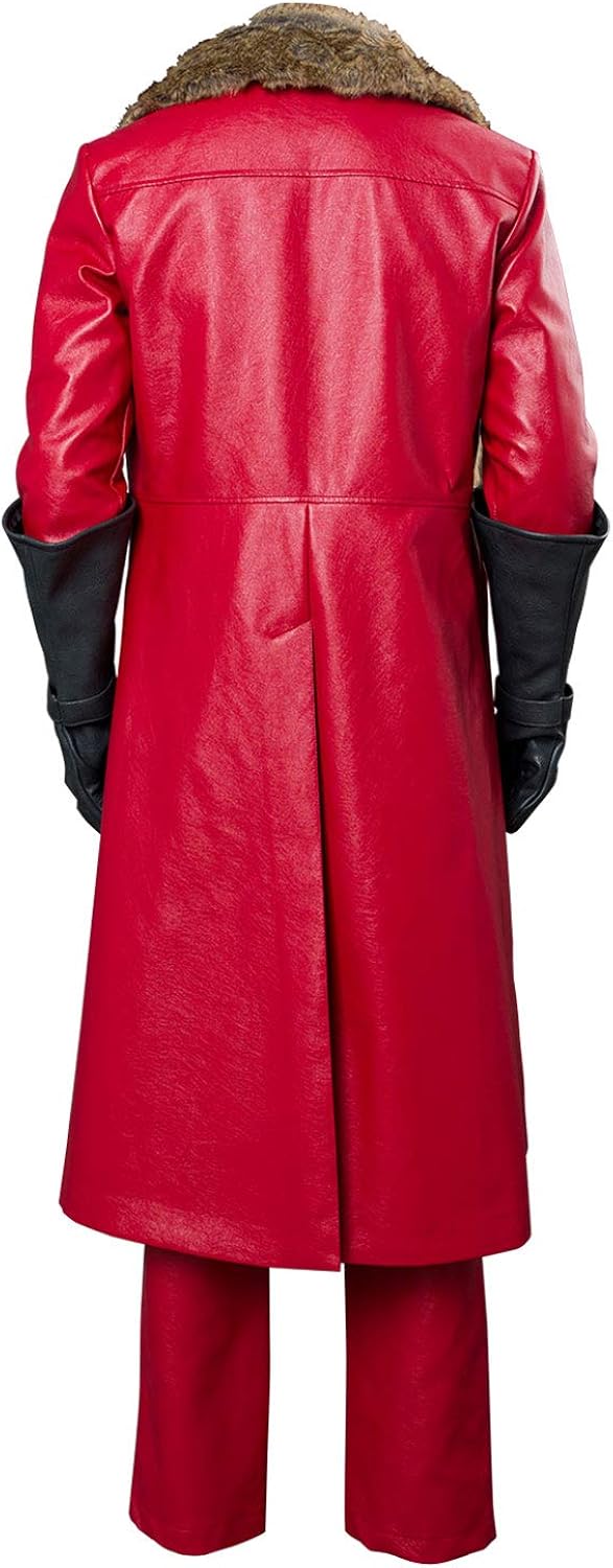Amazon Com Mens Christmas Movie Santa Claus Cosplay Costume Outfit Red Leather Coat Clothing