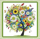 Benway Counted Cross Stitch Colorful Lucky Tree Flowers Tree 14 Count 15''x15''