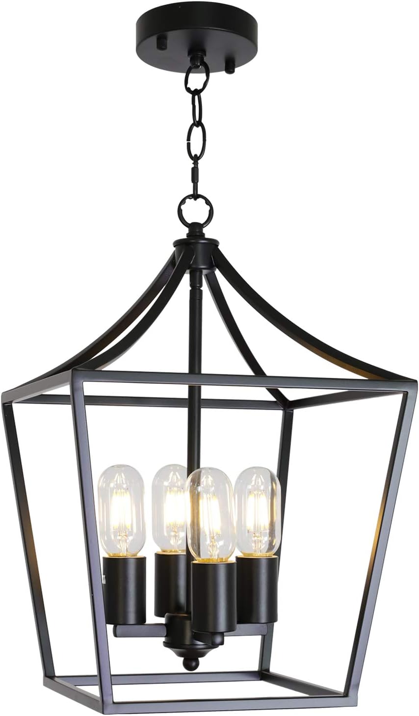 ELUZE 4 Light Chandelier Rustic Industrial Lighting Metal Black Farmhouse Vintage Pendant Lighting for Kitchen Entryway Hallwy Dining Roomd and Living Room