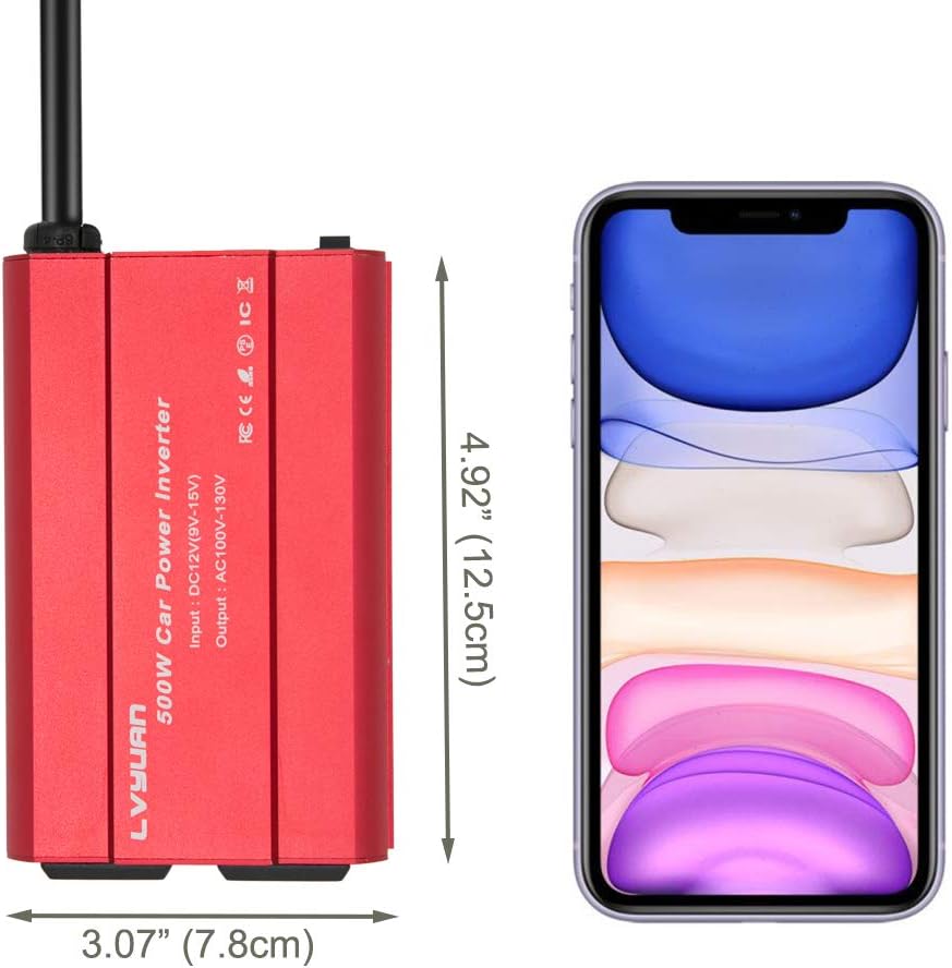 LVYUAN 500W Power Inverter DC 12V to 110V AC Car Inverter with 3.1A Dual USB Car Adapter: Car Electronics