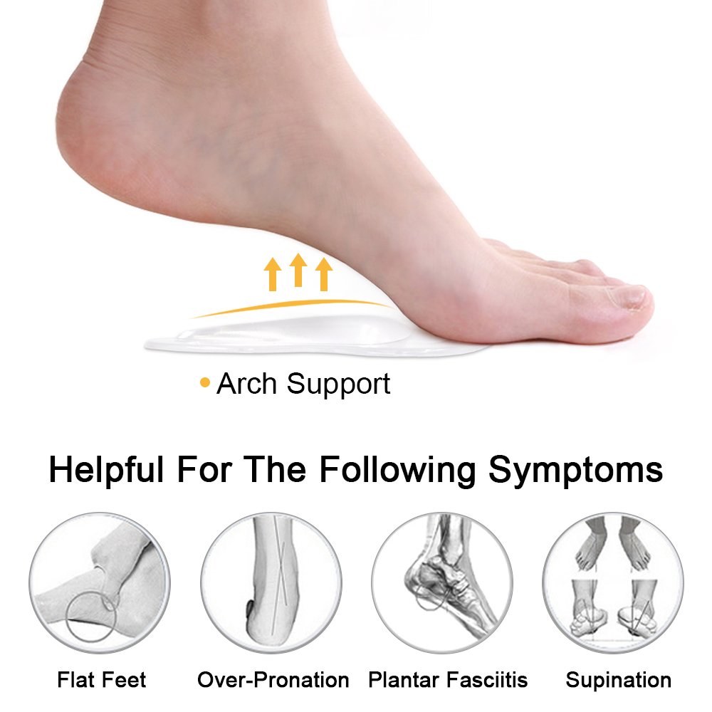 Arch Support Gel Insole & Insert for Flat Foot and Plantar Fasciitis, Relieve Pain for Women and Men