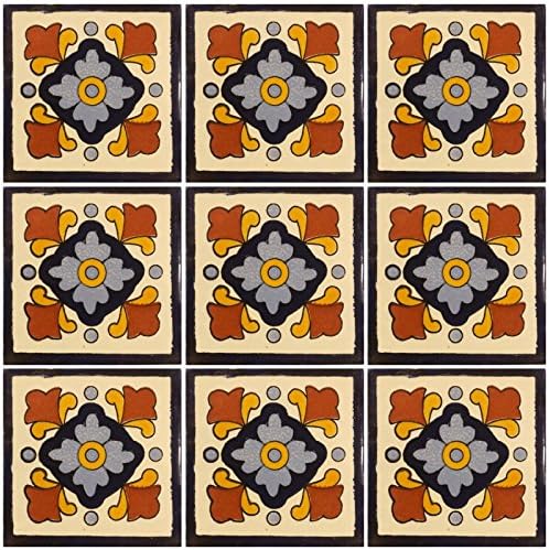 Ceramic Talavera Mexican Tile 4x4", 9 Pieces (NOT Stickers) A1 Export Quality! - AL16