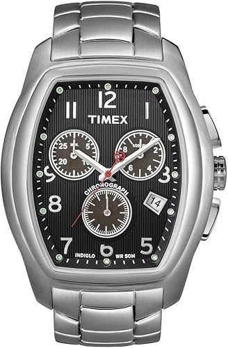 Timex T2m987pf Montre Homme T Series Chronographe Tonneau Analogique Cadran Rectangulaire En Acier Inoxydable Fond Noir Bracelet Acier Timex Amazon Fr Montres