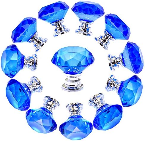Crystal Knobs Yazer 12pcs 30mm Beautiful Decorative Furniture New Pulls and Handles for Drawer,Cabinet,Wardrobe,Cupboard,Bin,Door,Kitchen (Blue)
