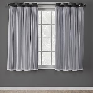 Exclusive Home Curtains Catarina Layered Solid Blackout and Sheer Window Curtain Panel Pair with Grommet Top, 52x63, Black Pearl, 2 Count